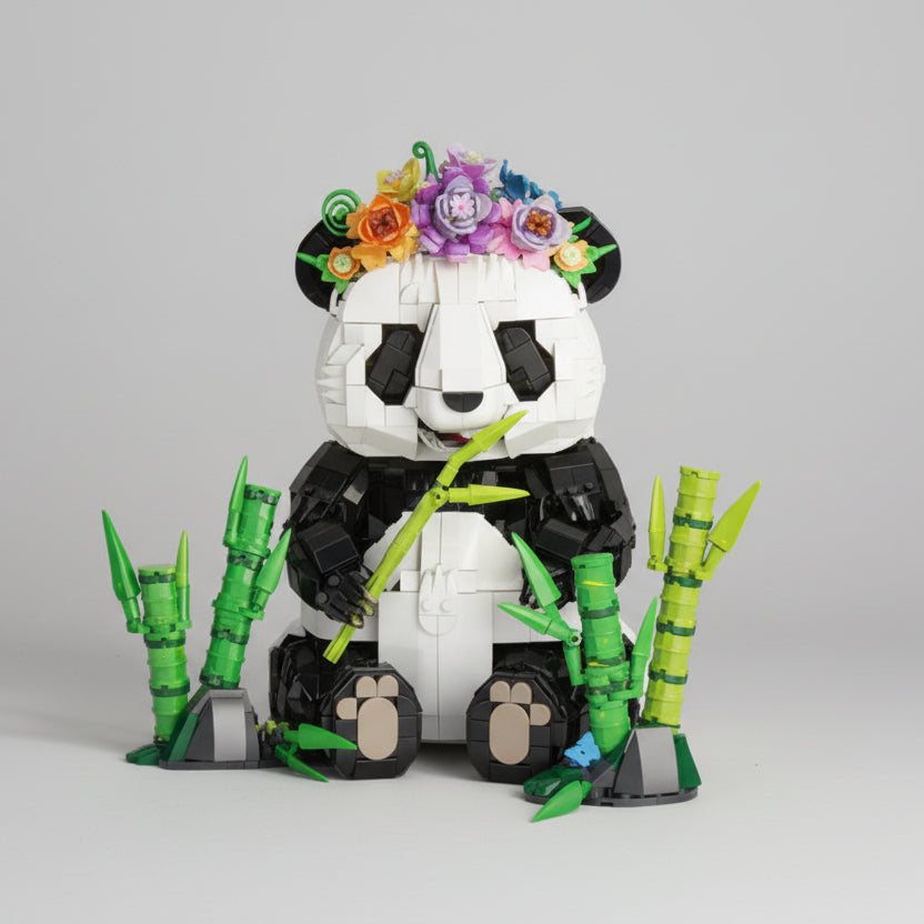 Panda met bloemenkrans | Bouwsteentjes