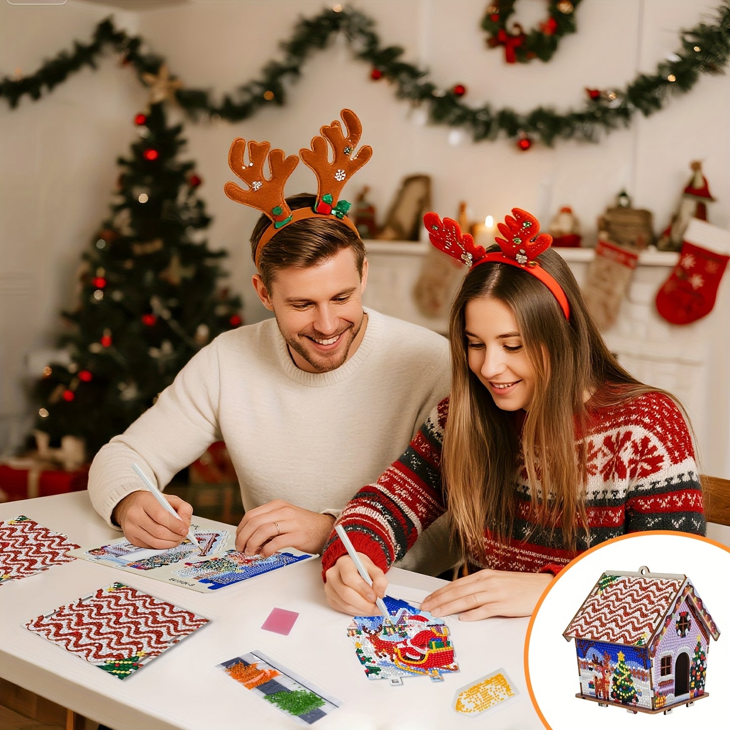 Kerst huisje | hanger voor in de boom | Diamond painting