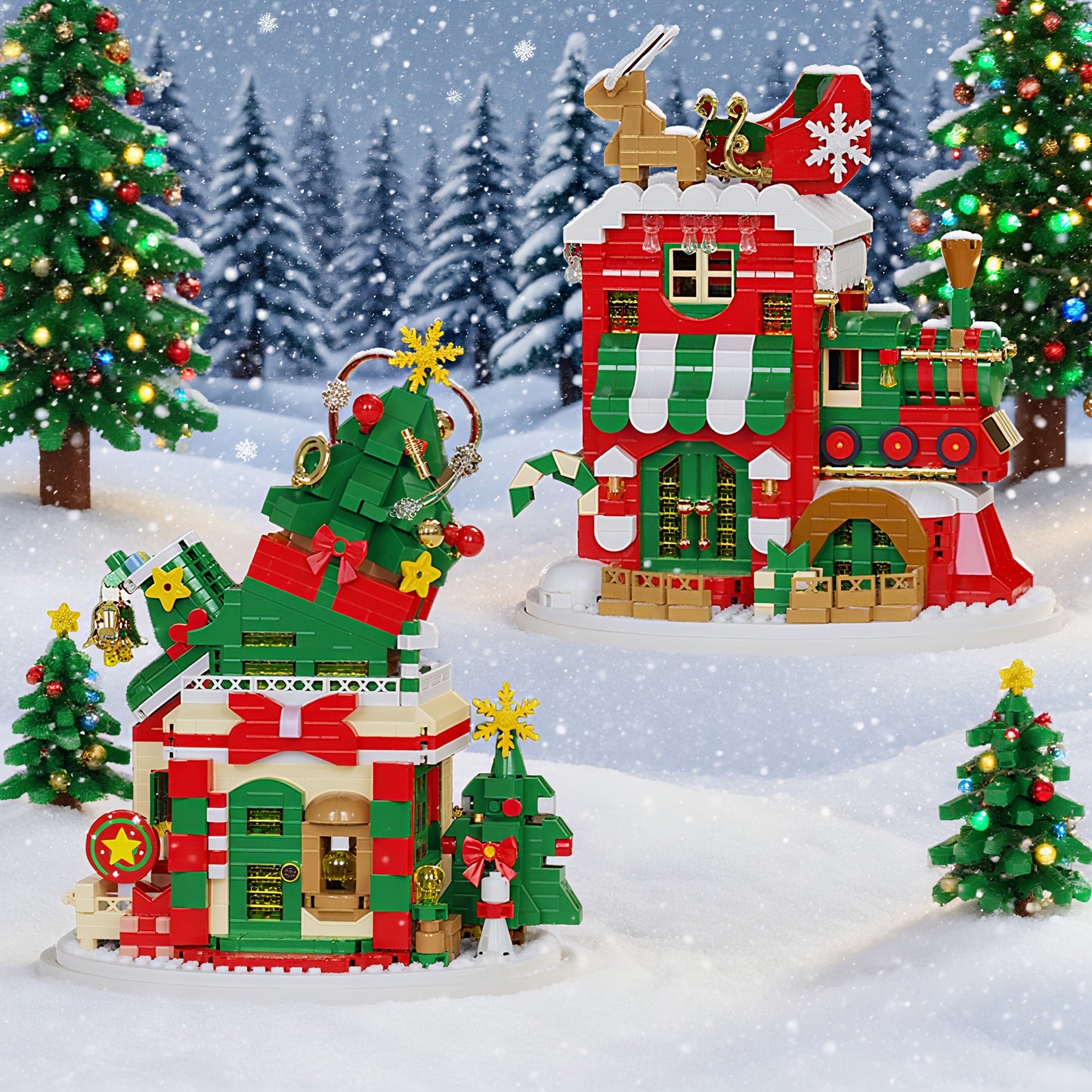 Kerst huizen | Bouwsteentjes