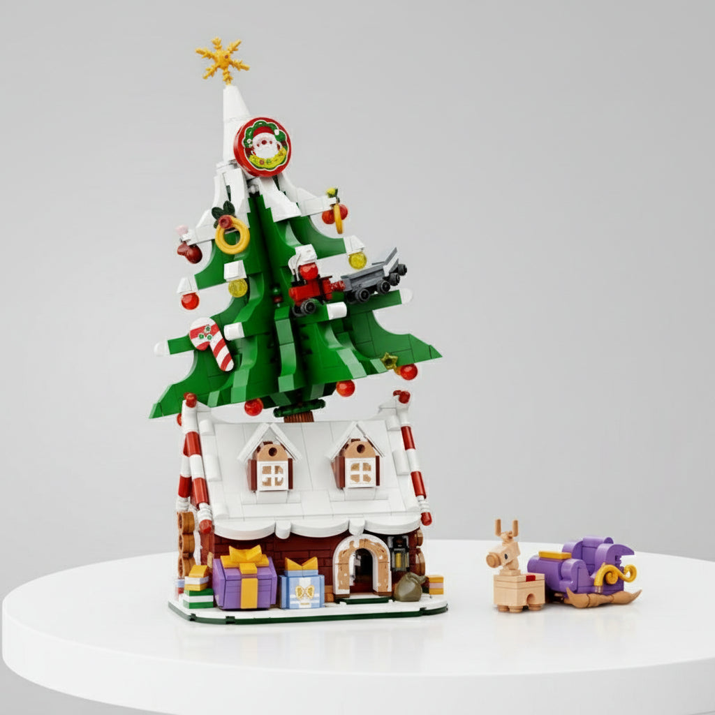 Kerstboom op kersthuisje | Bouwsteentjes