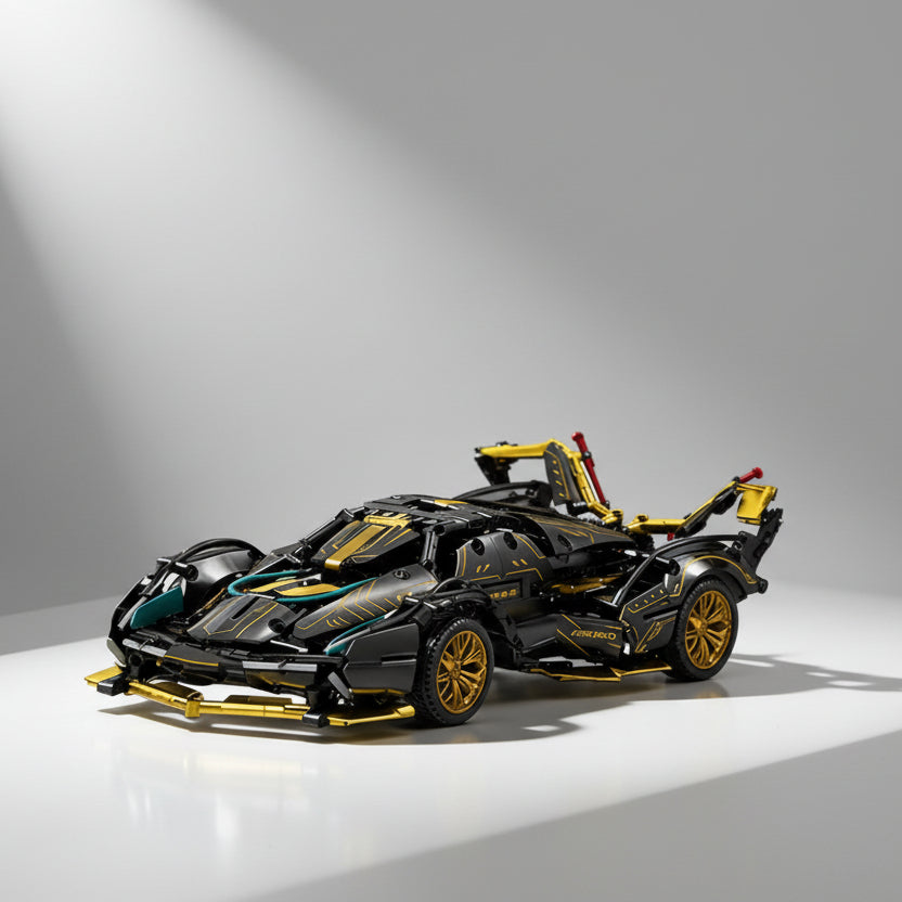 Geel zwarte sportauto | Bouwsteentjes