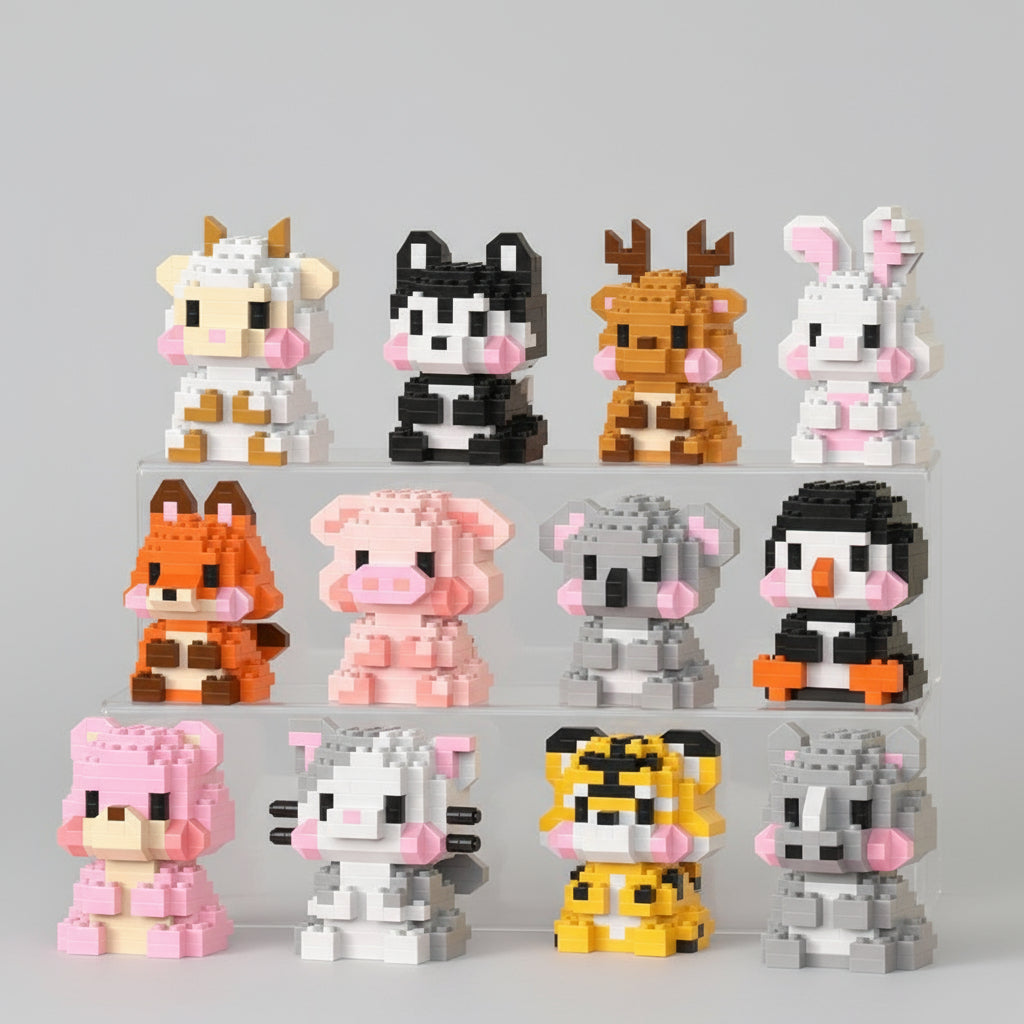 Mini dieren | 12 stuks | Bouwsteentjes