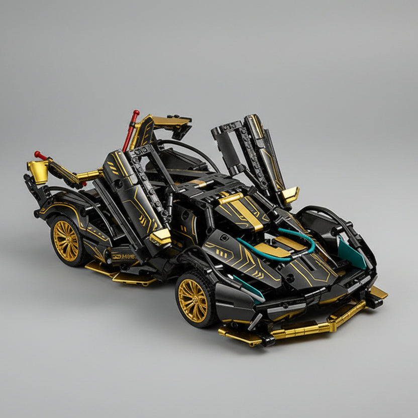 Geel zwarte sportauto | Bouwsteentjes