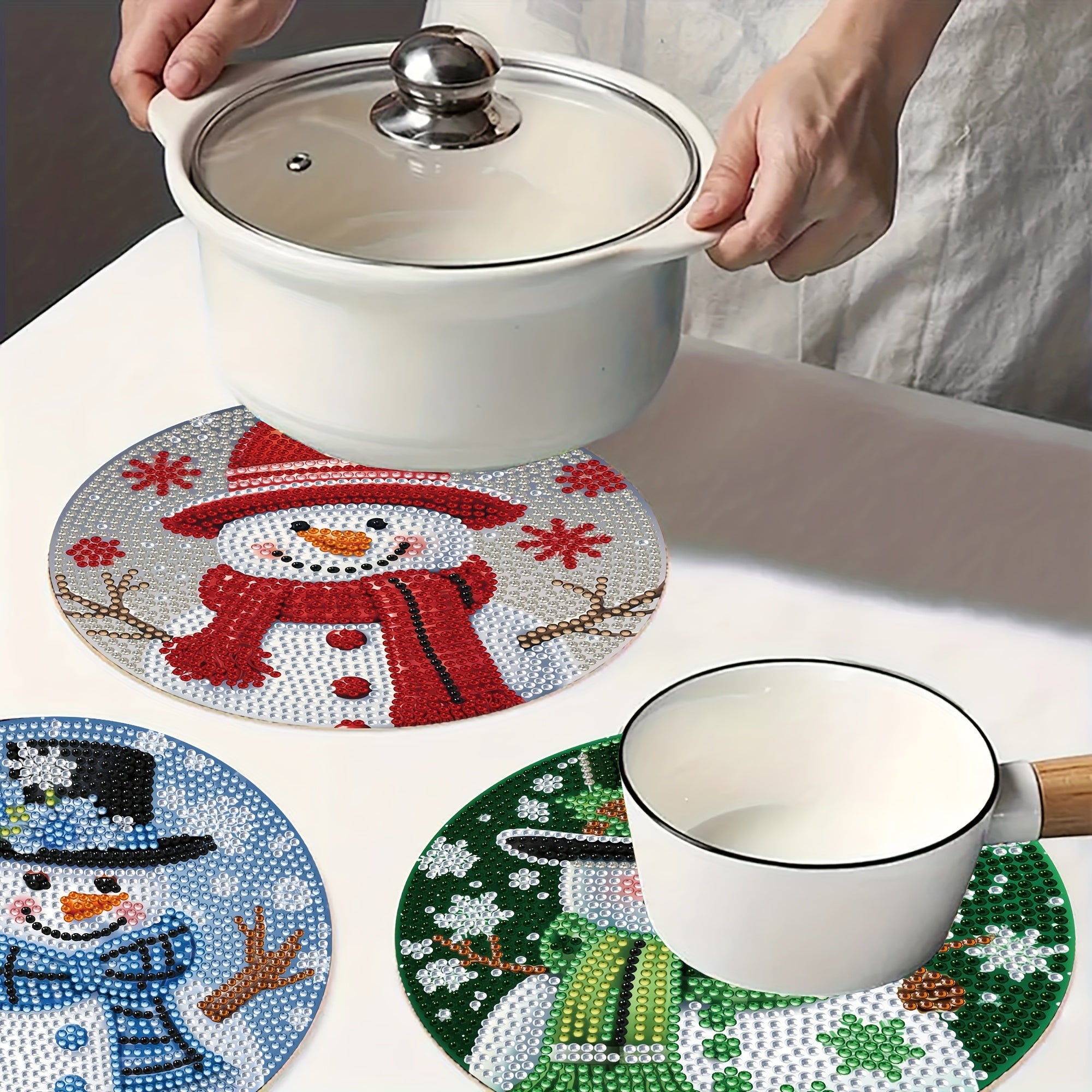 Sneeuwpoppen placemats | 4 stuks | Diamond painting