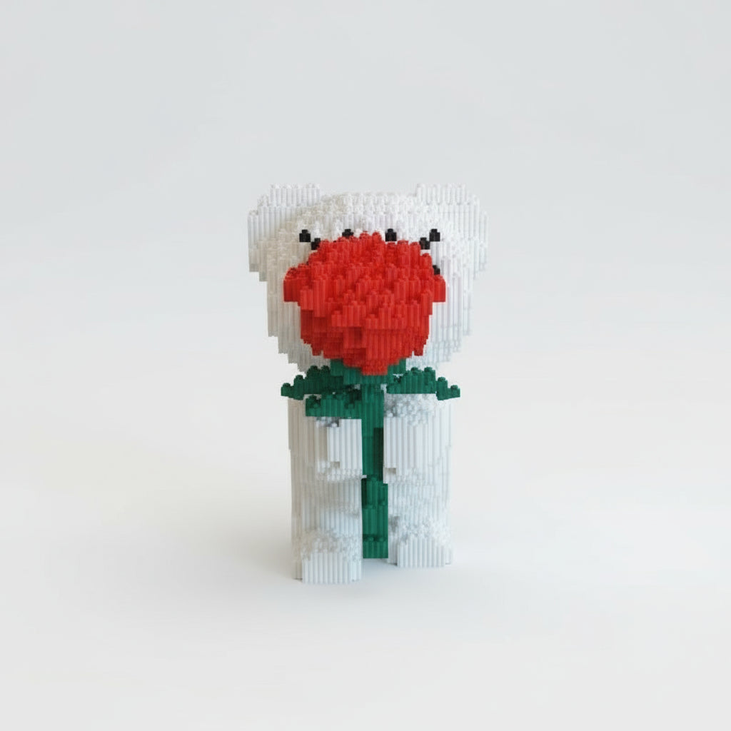 Witte beer met roos | Bouwsteentjes