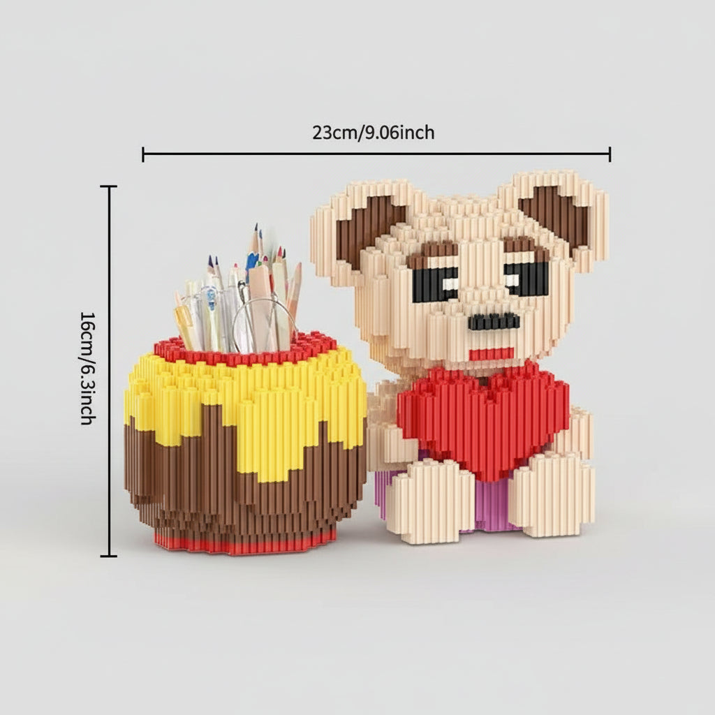 Beer met hart pennenbakje | Bouwsteentjes