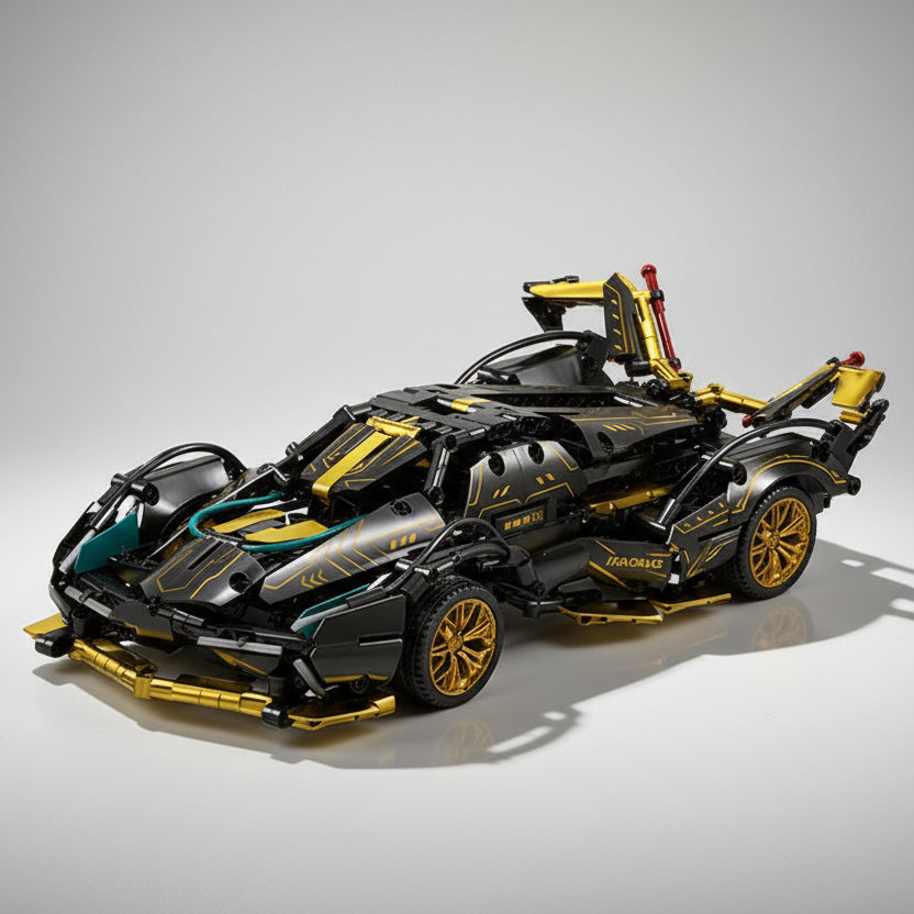 Geel zwarte sportauto | Bouwsteentjes