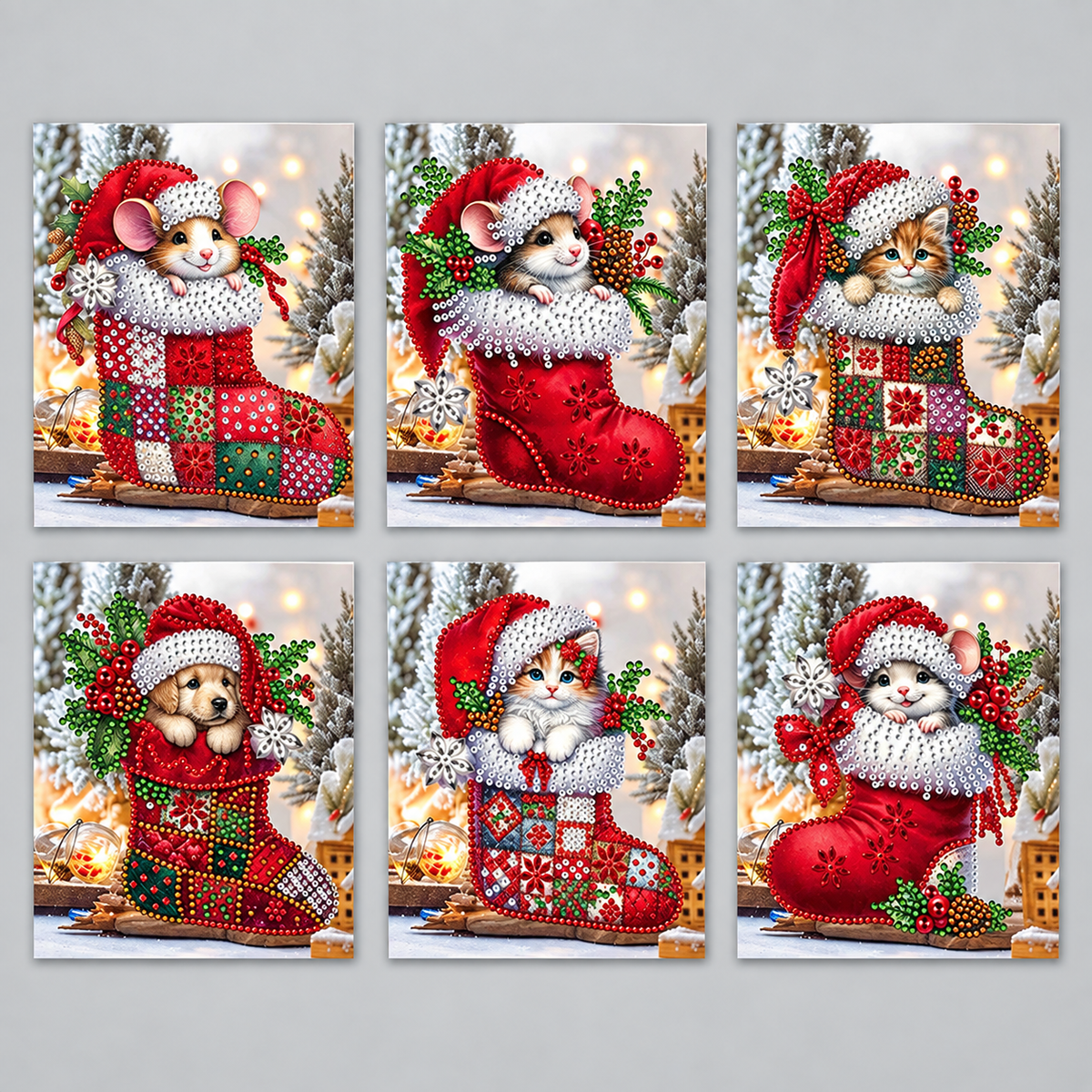 Dieren kerstkaarten | 6 stuks | Diamond Painting