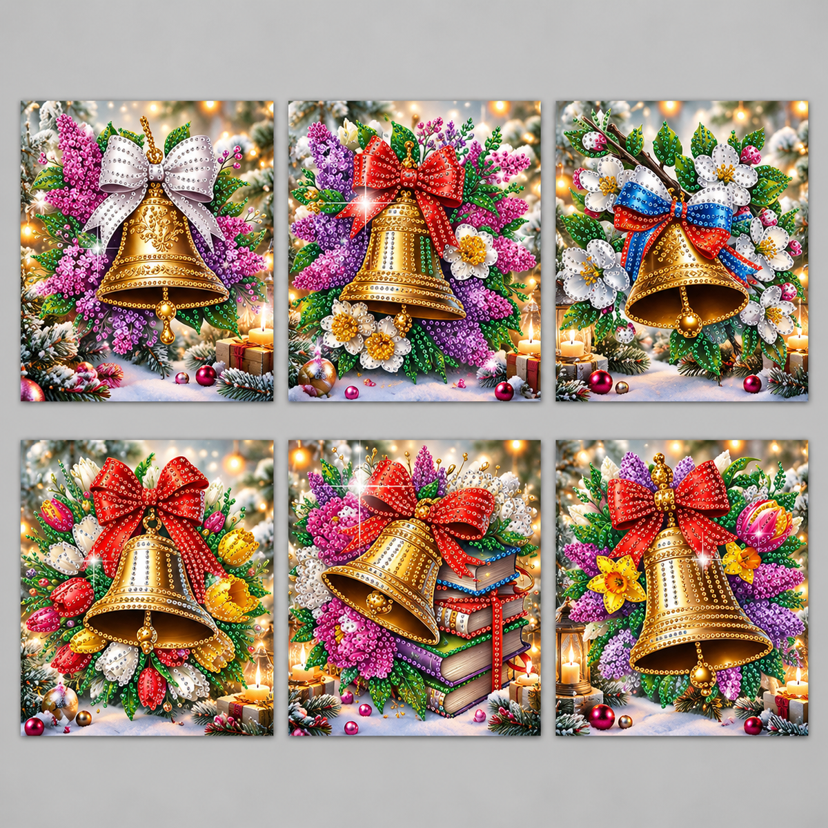 Kerstklokken kaarten | 6 stuks | Diamond Painting