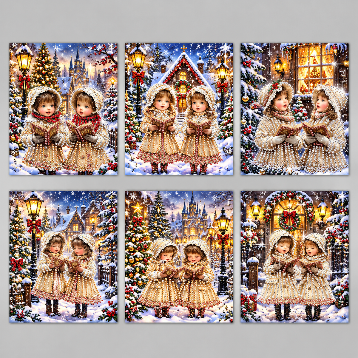 Kerst meisjes kaarten | 6 stuks | Diamond Painting