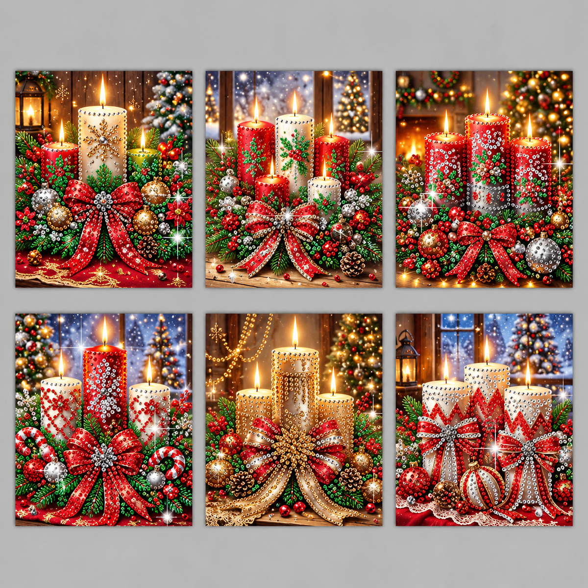 Kerst kaarsen kaarten | 6 stuks | Diamond Painting