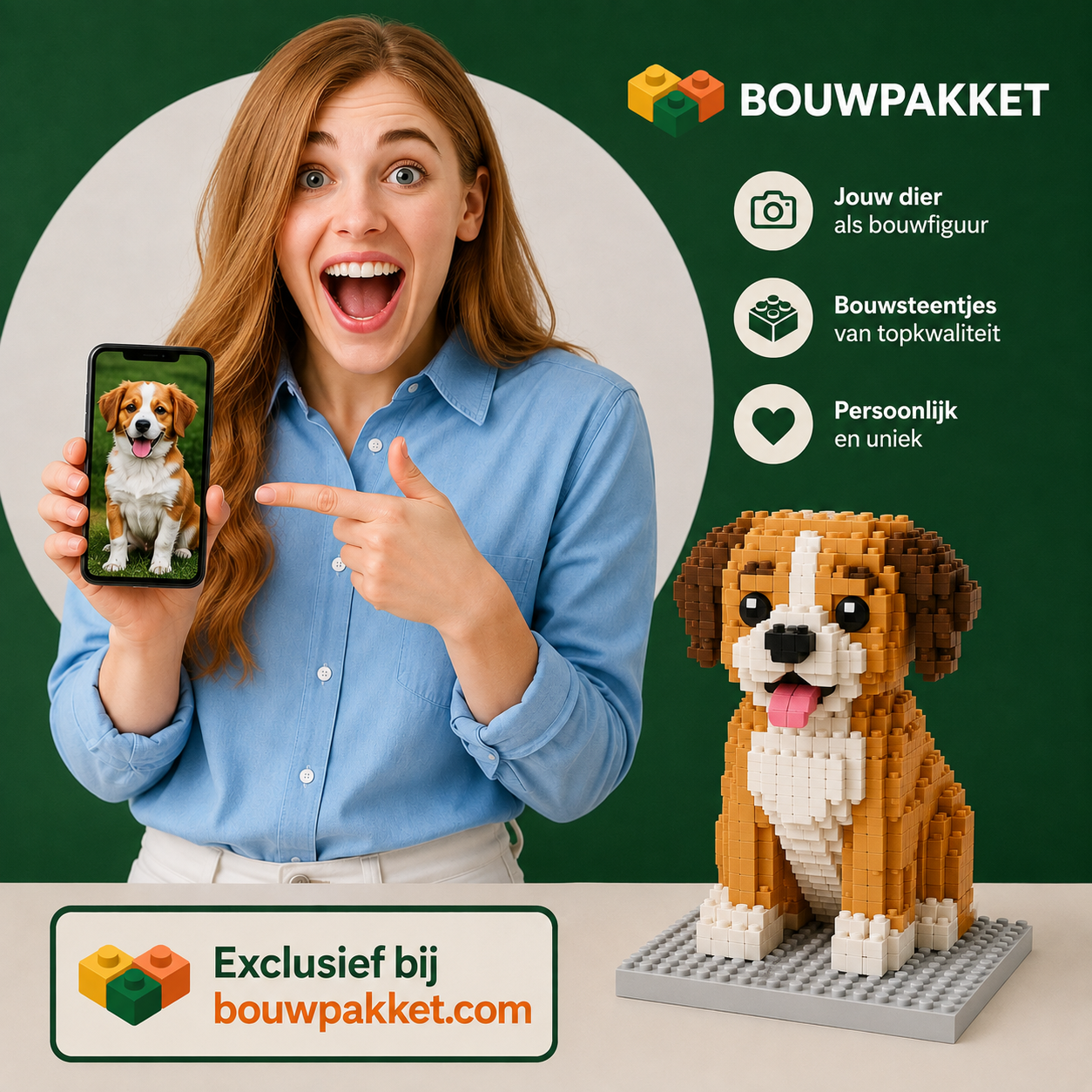 Eigen foto van jouw dier als bouwstenen figuur | Bouwsteentjes
