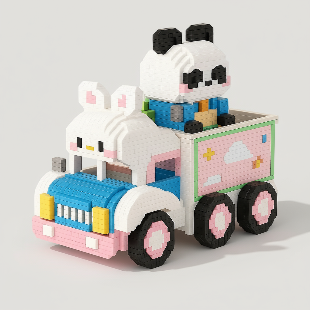 Panda in trein | Pennenbakje | Bouwsteentjes