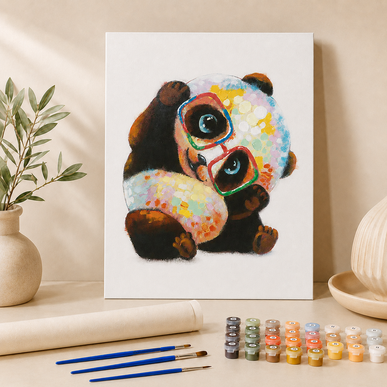 Schattige panda met bril | Schilderen op Nummer