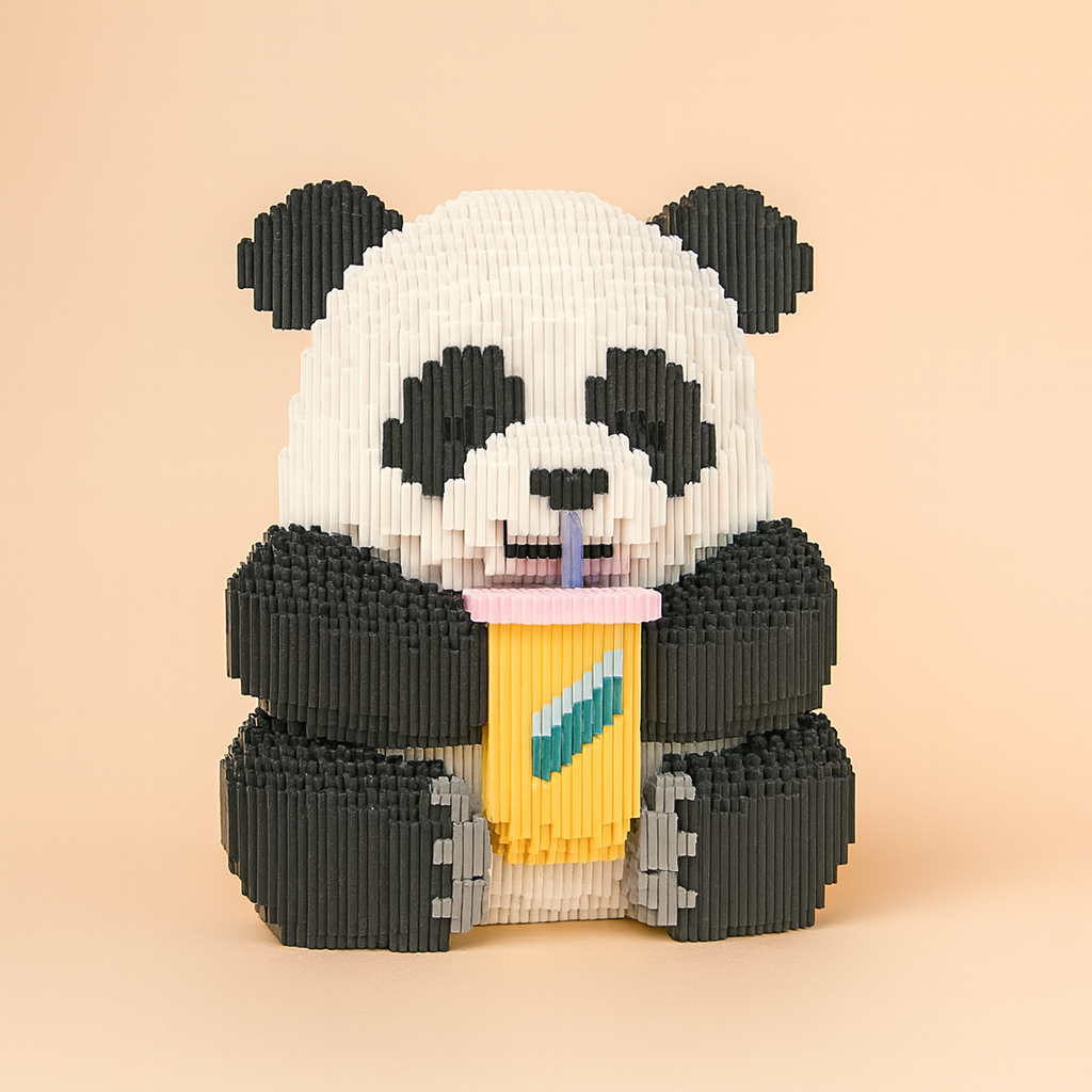 Panda met milkshake | Bouwsteentjes