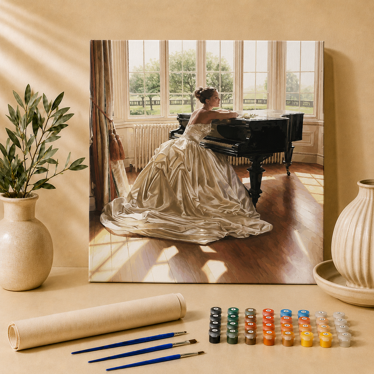 Vrouw achter een piano | Schilderen op Nummer
