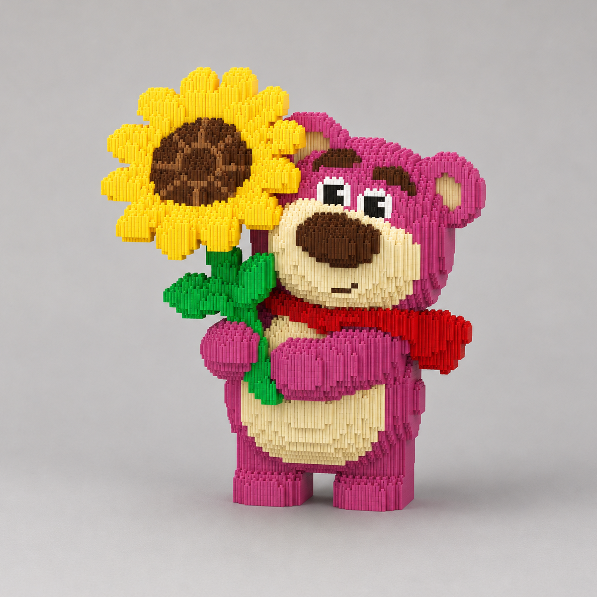 Mega Roze beer met zonnebloem | Bouwsteentjes
