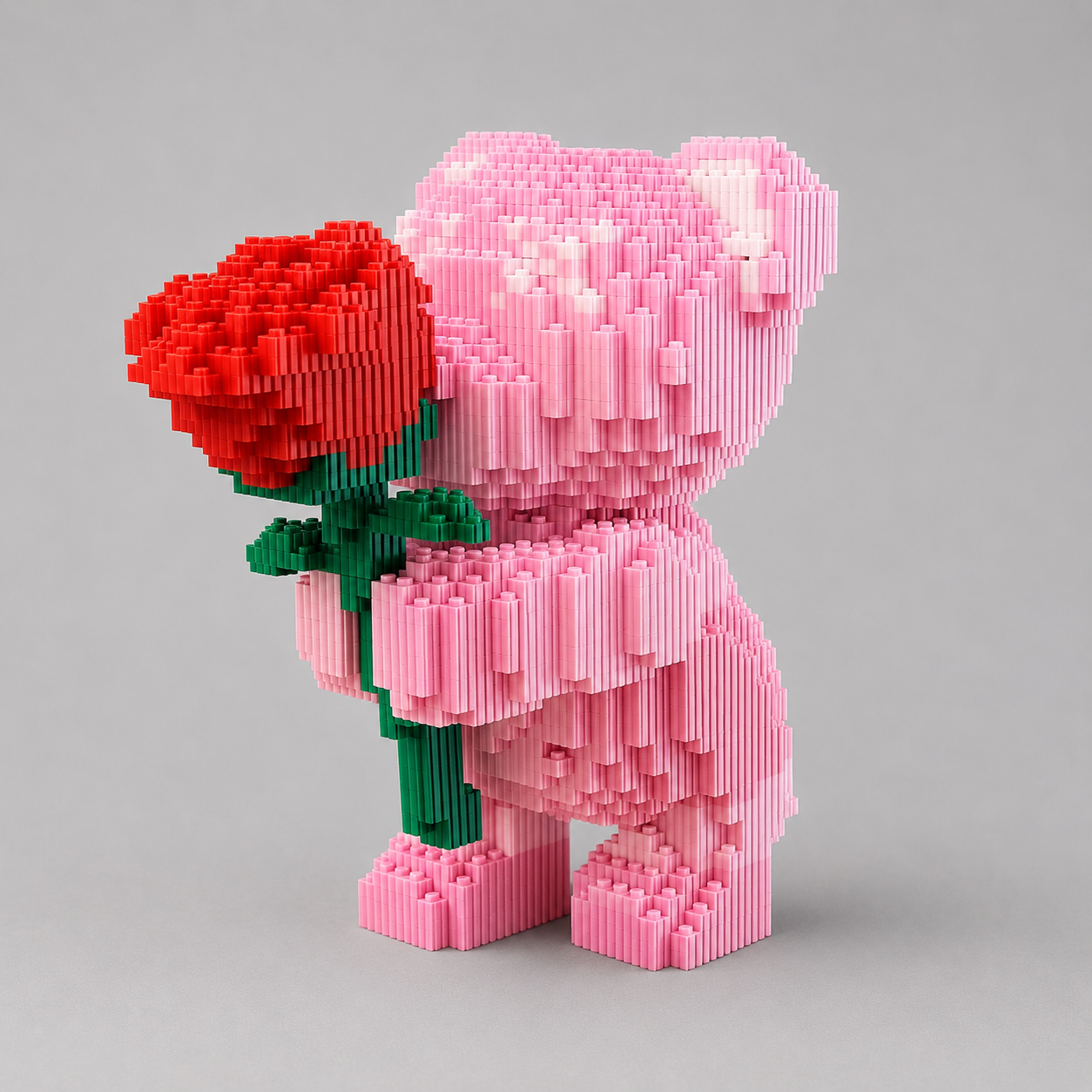 Roze beertje met roos | Bouwsteentjes