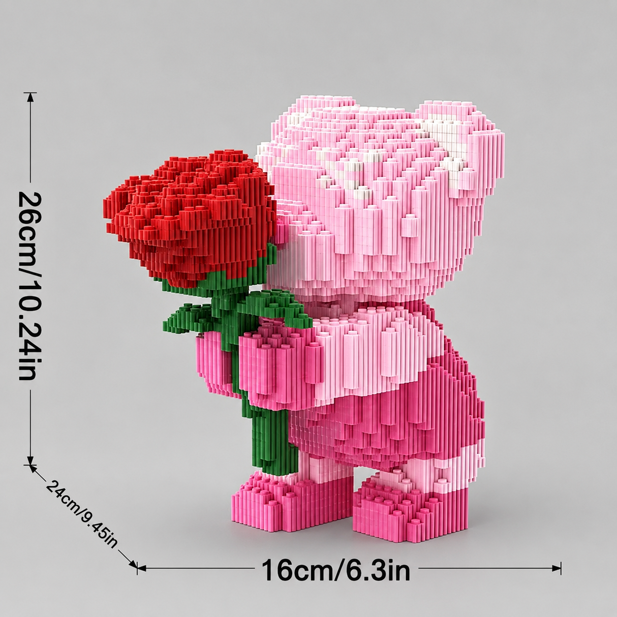 Roze beertje met roos | Bouwsteentjes