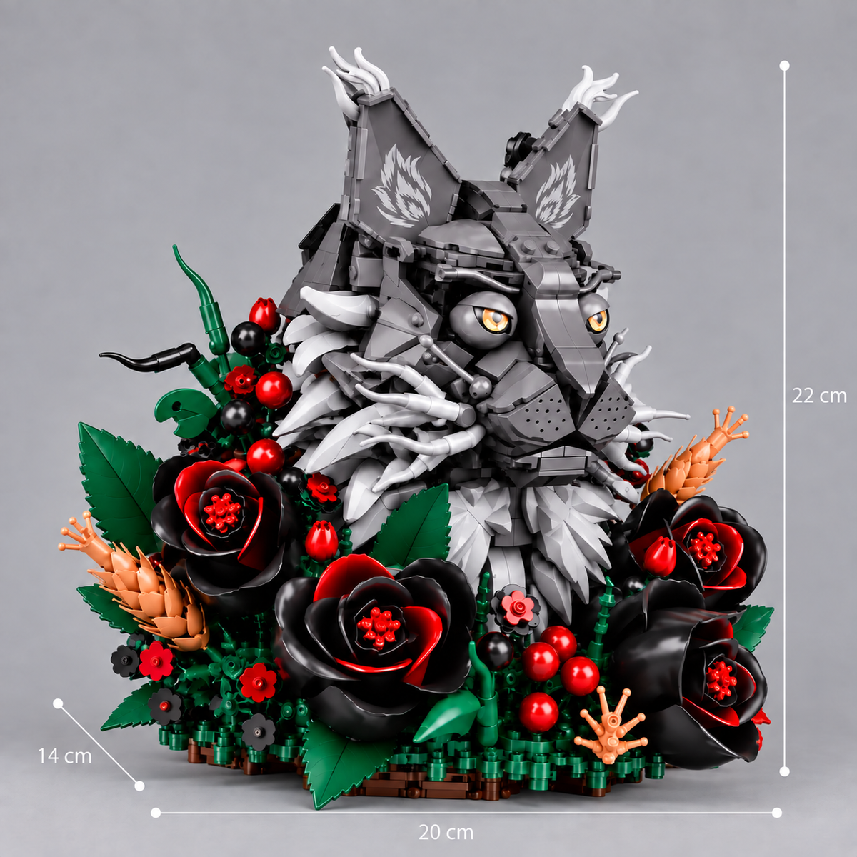 Grijze kat in bloemen | Bouwsteentjes