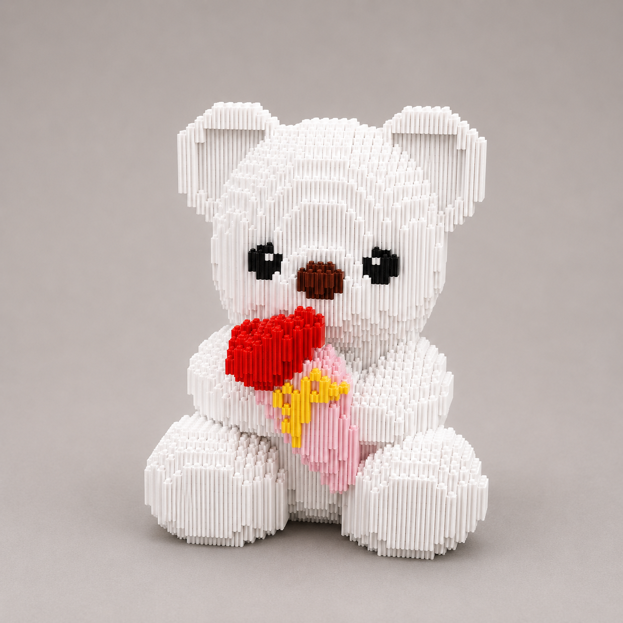 Witte beer met boeket | Bouwsteentjes