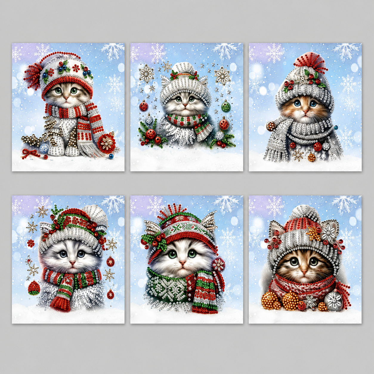 Katten kerstkaarten | 6 stuks | Diamond Painting