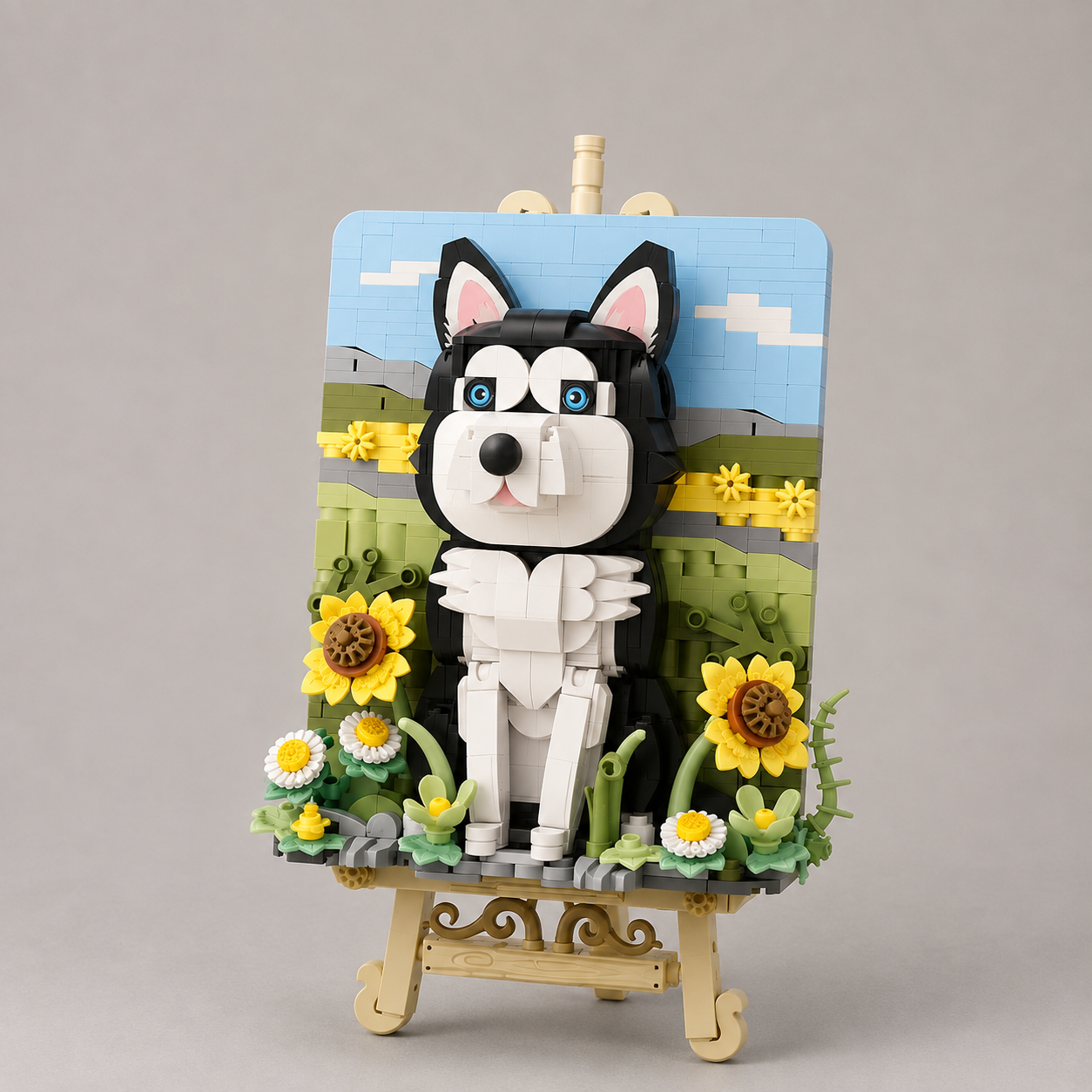 Husky op 3d schilderij | Bouwsteentjes