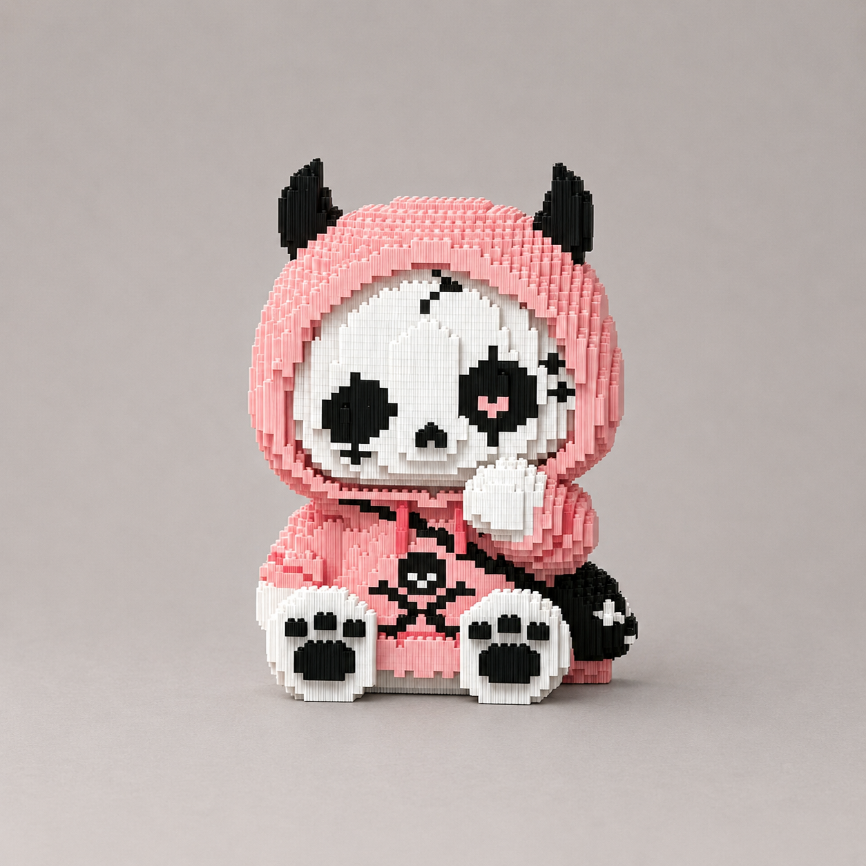 Panda in roze hoodie | Bouwsteentjes