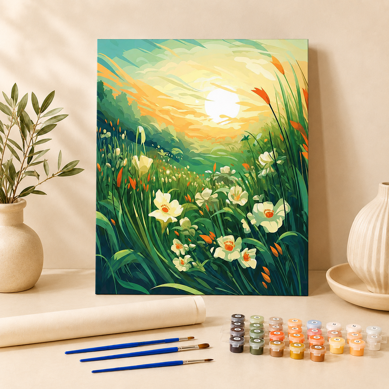 Bloemen in het gras | Schilderen op Nummer