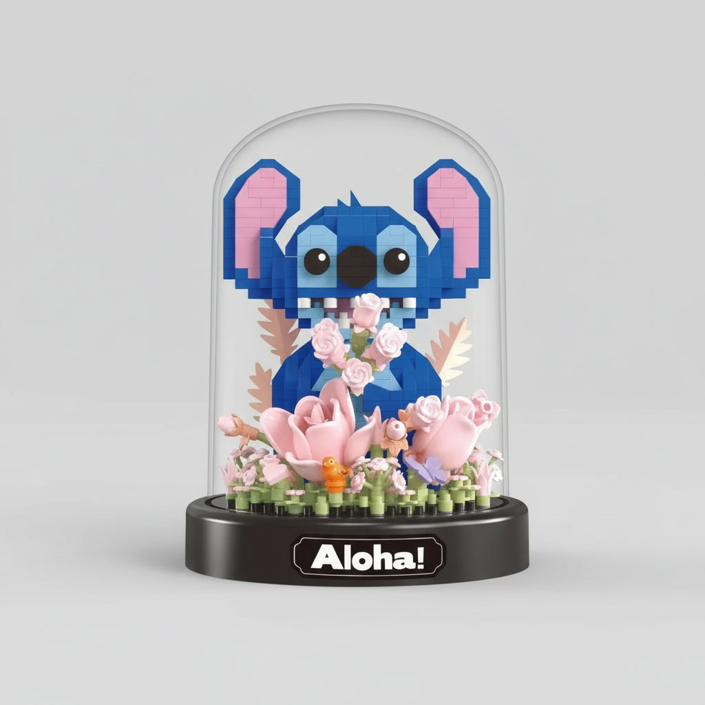 Blauw wezen in bloementuin | Bouwsteentjes