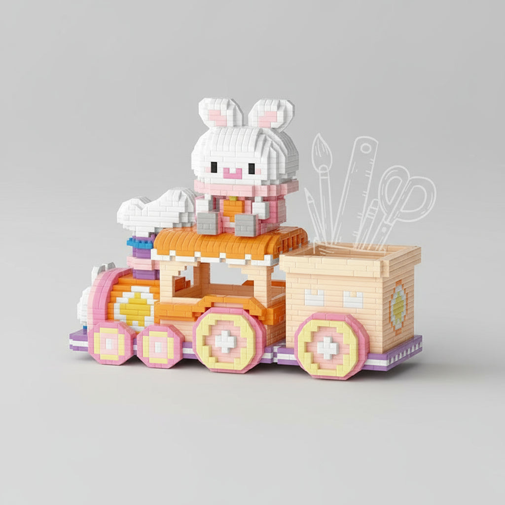 Konijn in trein | Pennenbakje | Bouwsteentjes