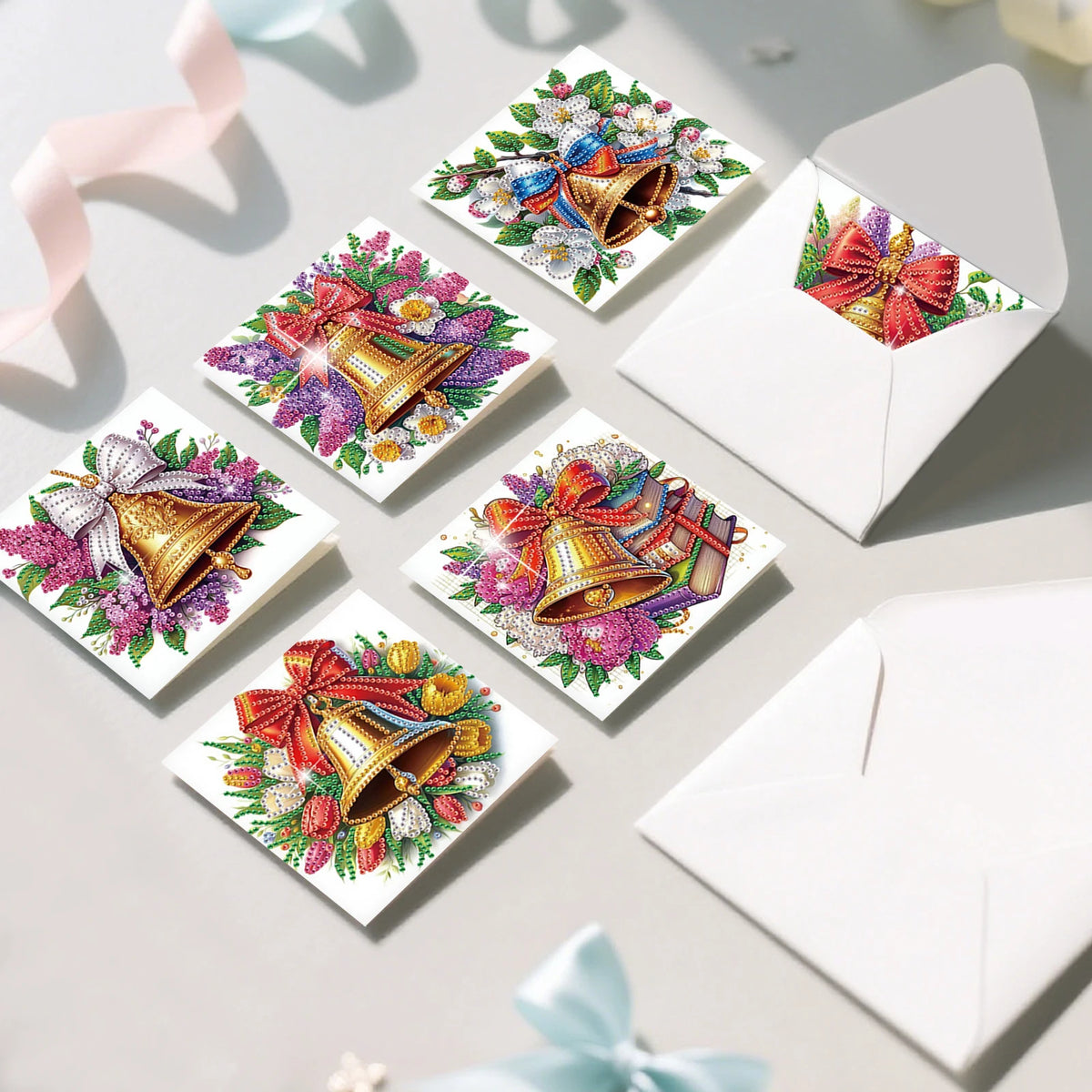 Kerstklokken kaarten | 6 stuks | Diamond Painting