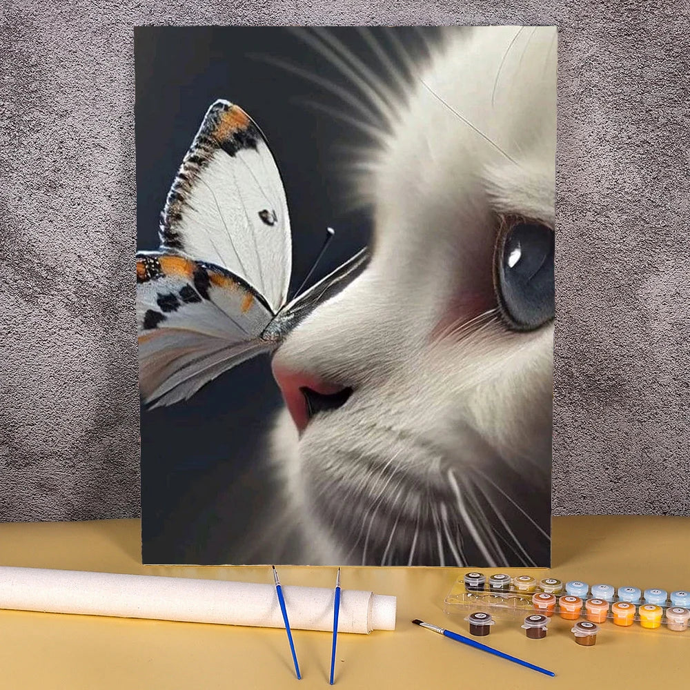 Kat met Vlinder | Schilderen op Nummer