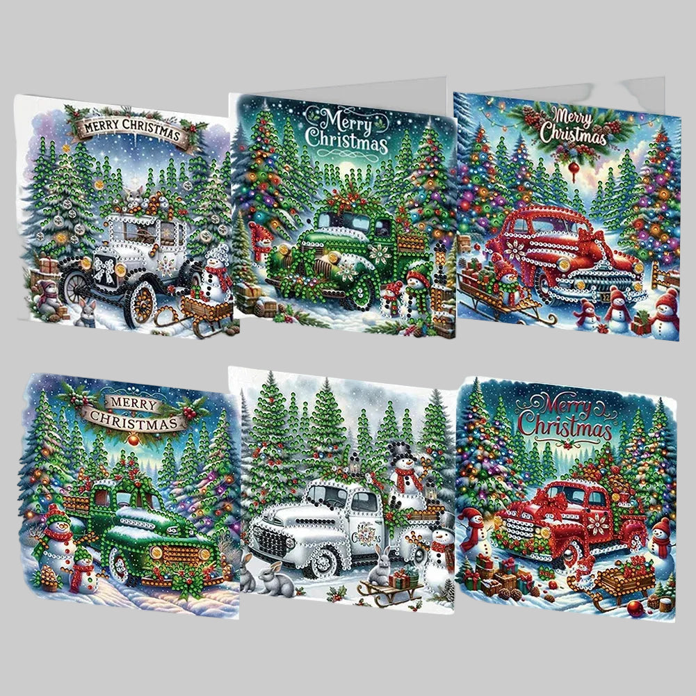 Kerstkaarten Set met Vintage Auto’s | 6 stuks | Diamond Painting