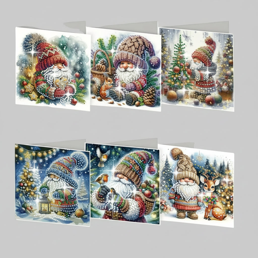 Kerstkaarten Set met Warme Winterfiguren | 6 stuks | Diamond Painting