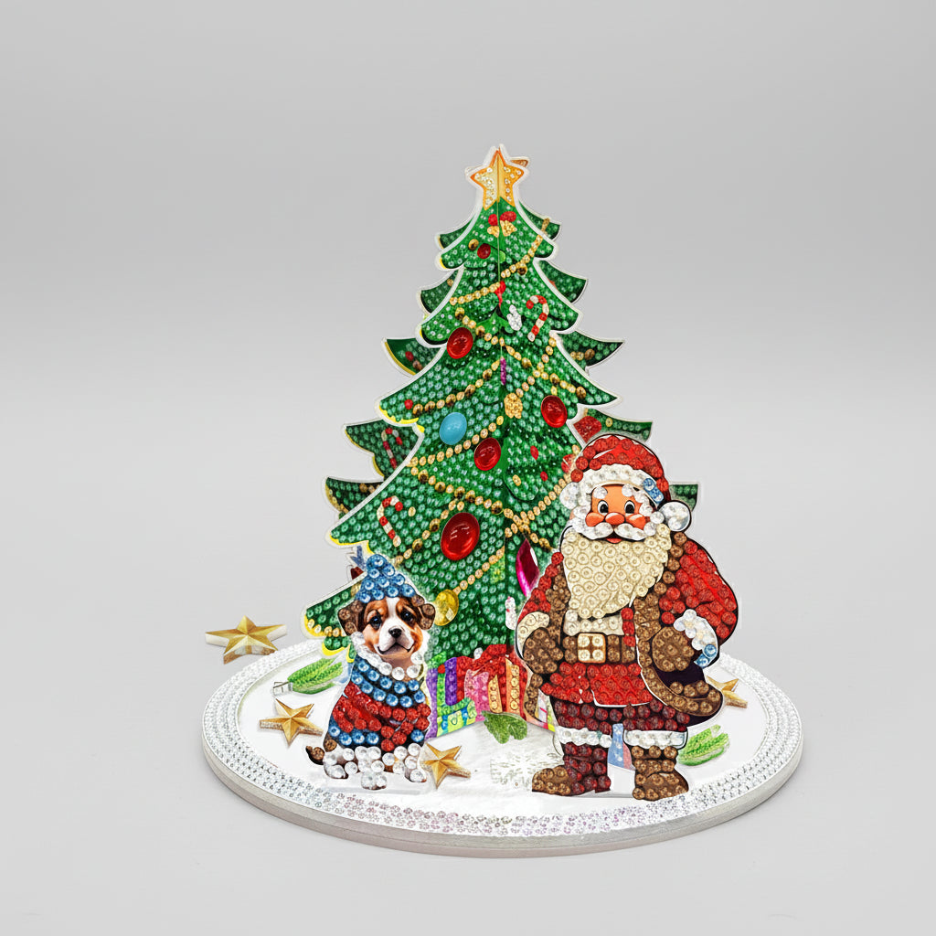 3D Kerstman bij de kerstboom | Diamond painting