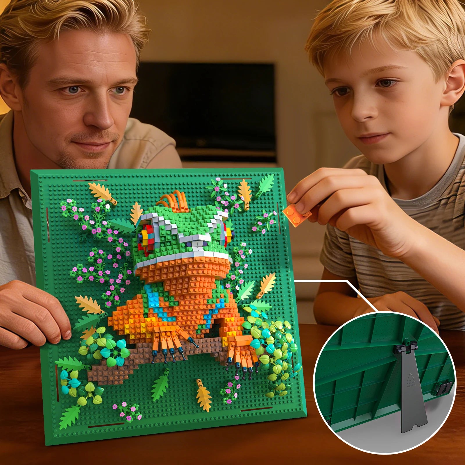 Kameleon op bouwplaat | Bouwsteentjes
