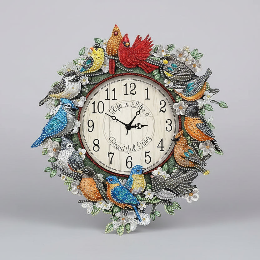 5D Klok met vogels | Diamond Painting