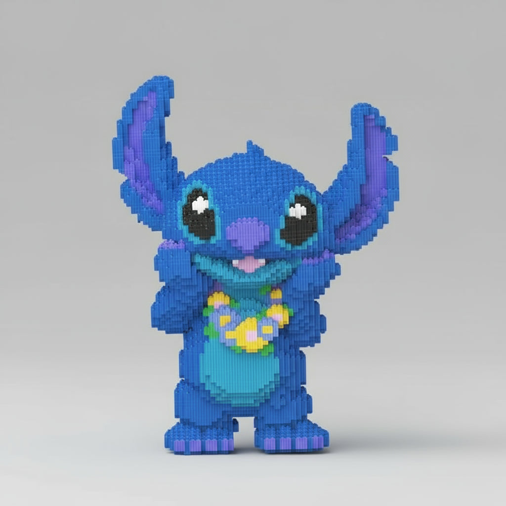 Blauw wezen met bloemenkrans | Bouwsteentjes