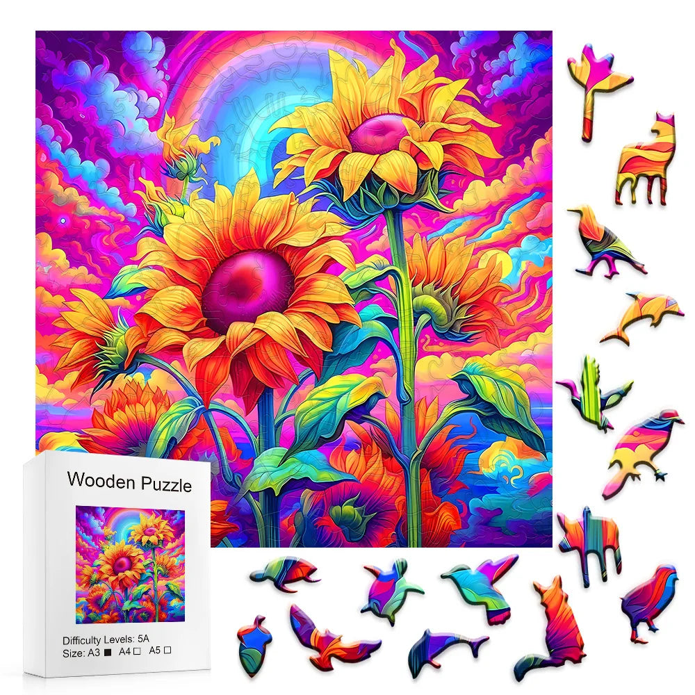 Vrolijke zonnebloemen | Houten Puzzel