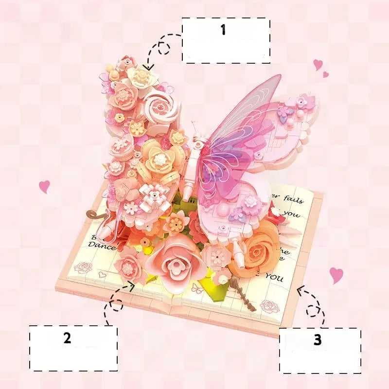 Roze Vlinder op boek | Bouwsteentjes