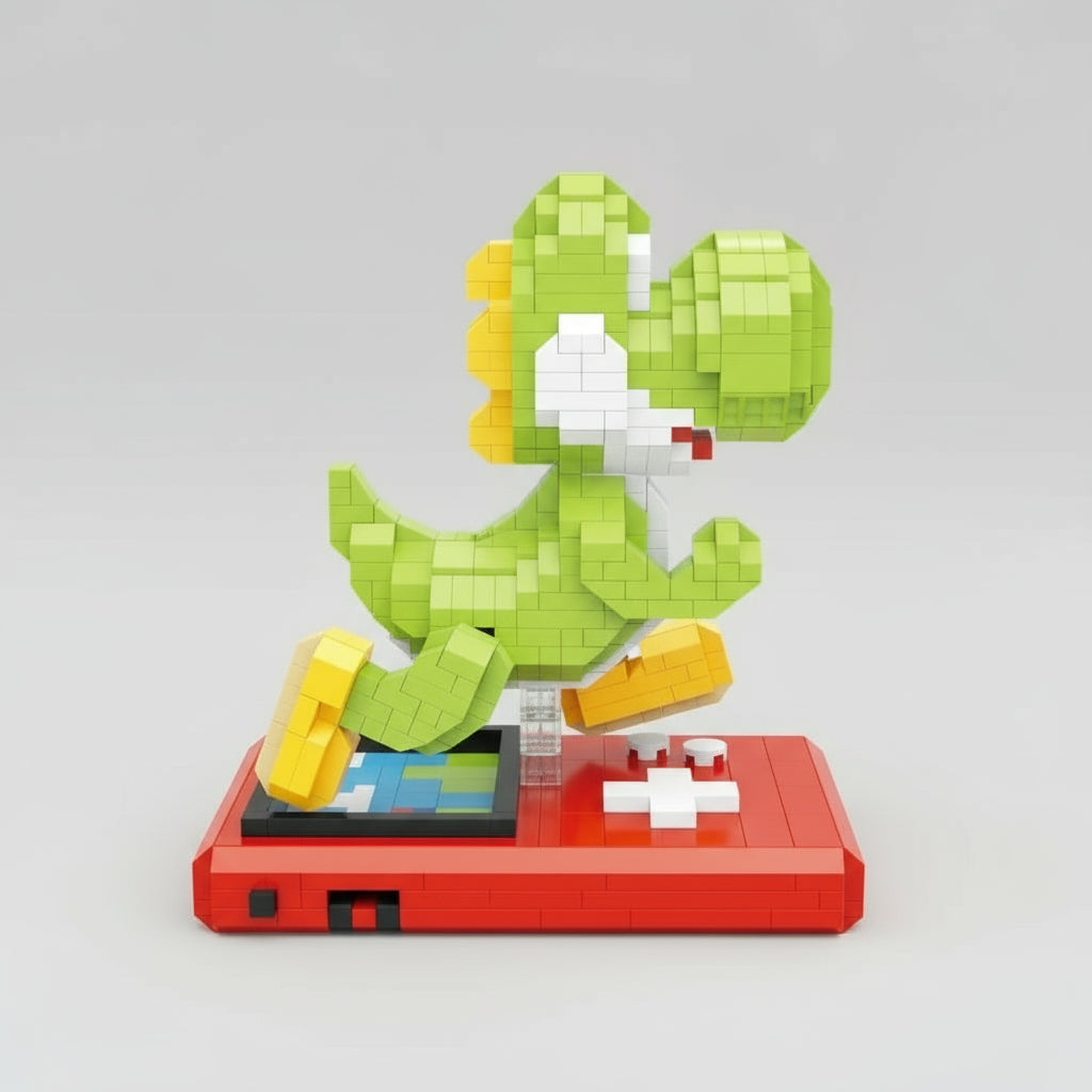 Groene dino op spelcomputer | Bouwsteentjes