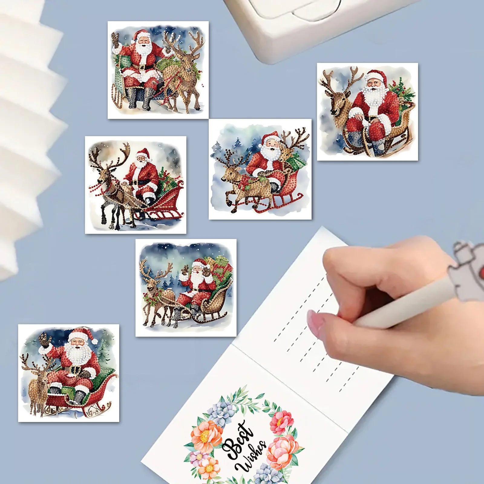 Kerstman in slee kaarten | 6 stuks | Diamond Painting