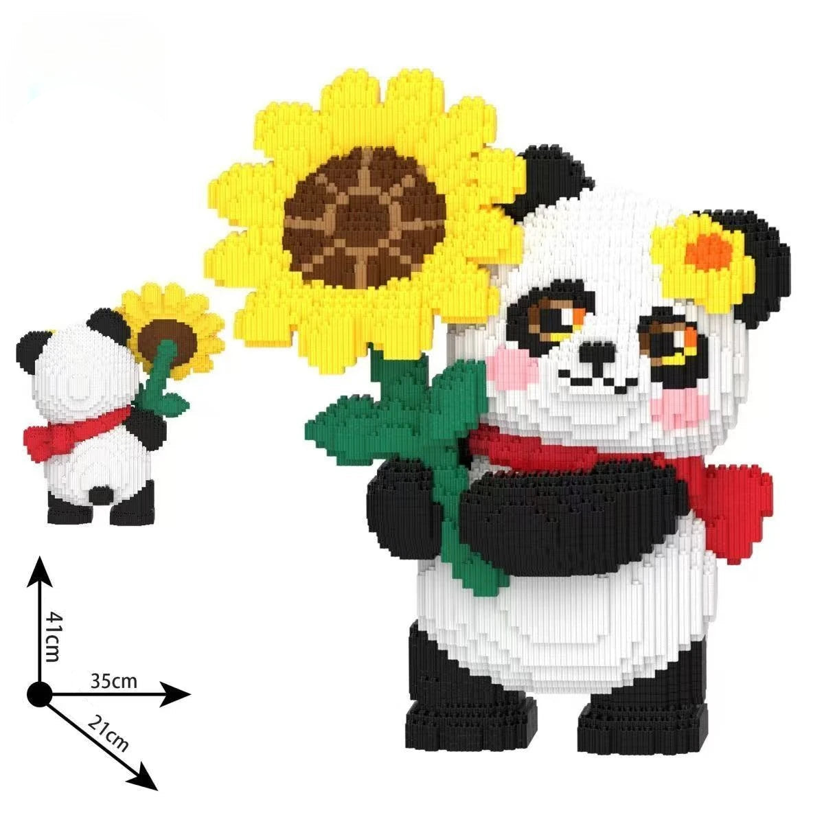 Mega Panda met zonnebloem | Bouwsteentjes