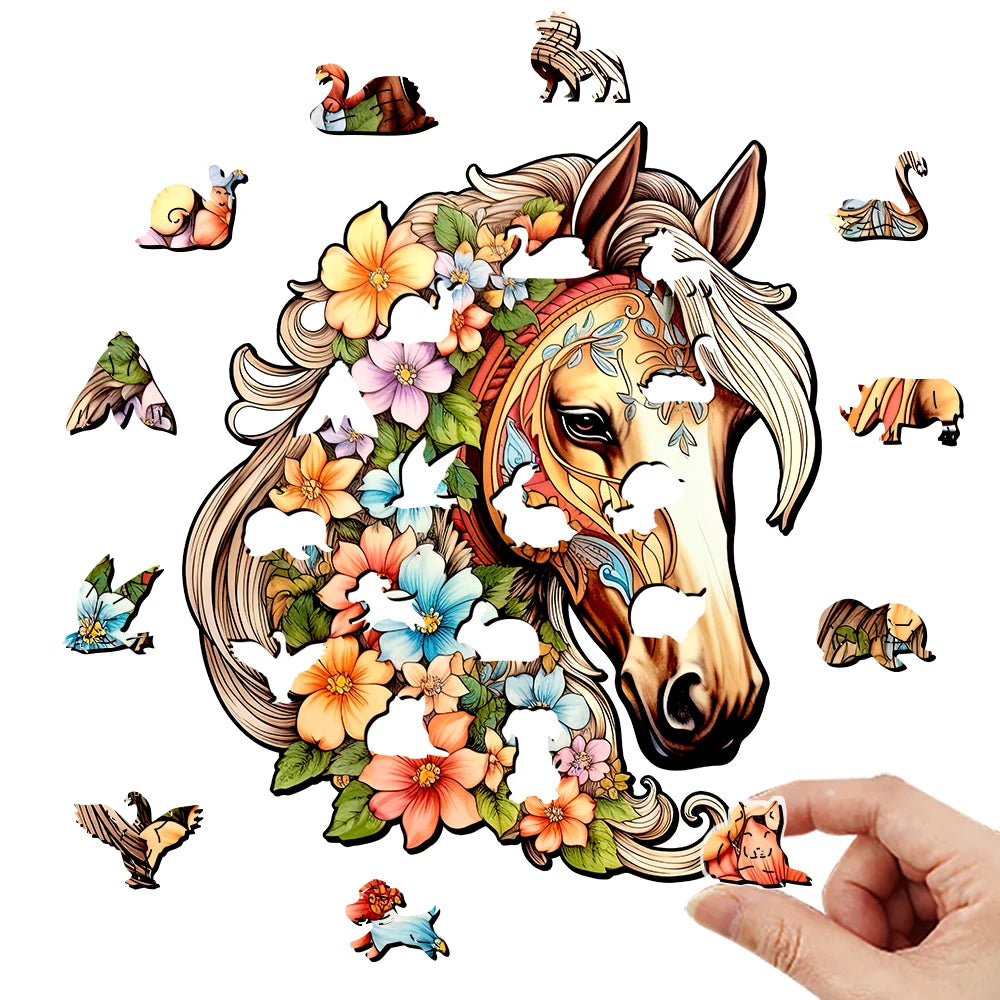 Paard met Bloemen | Houten Puzzel