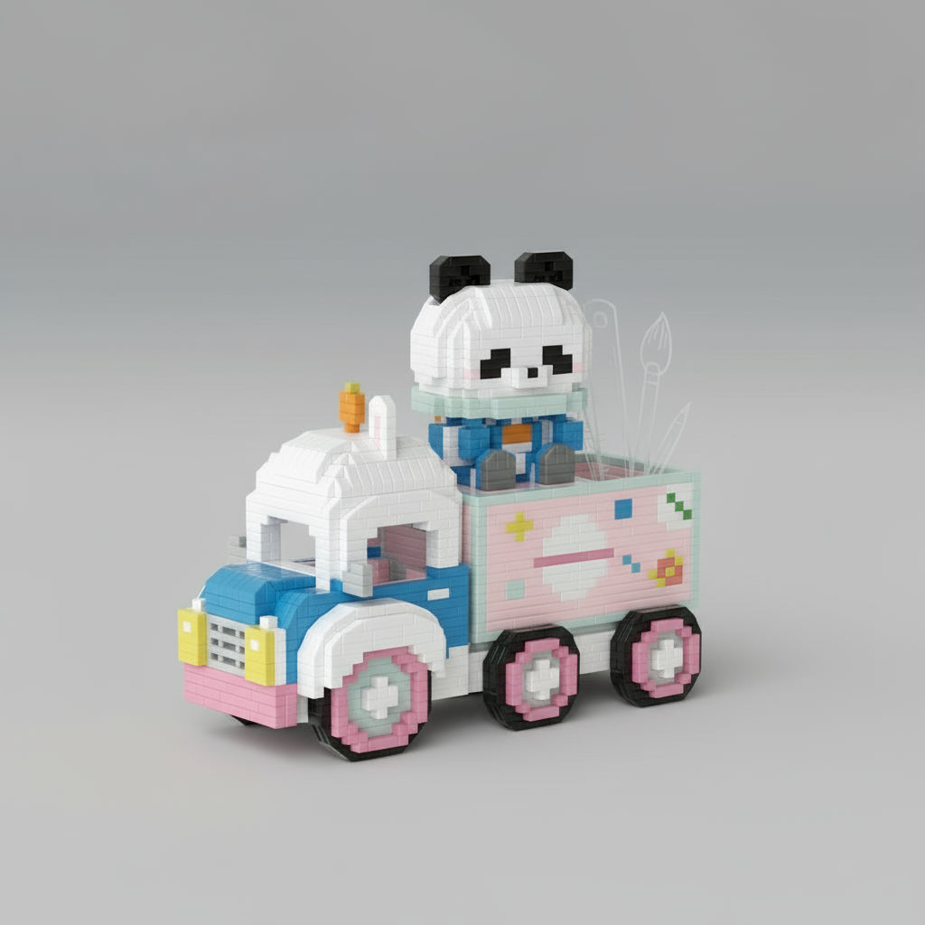 Panda in trein | Pennenbakje | Bouwsteentjes