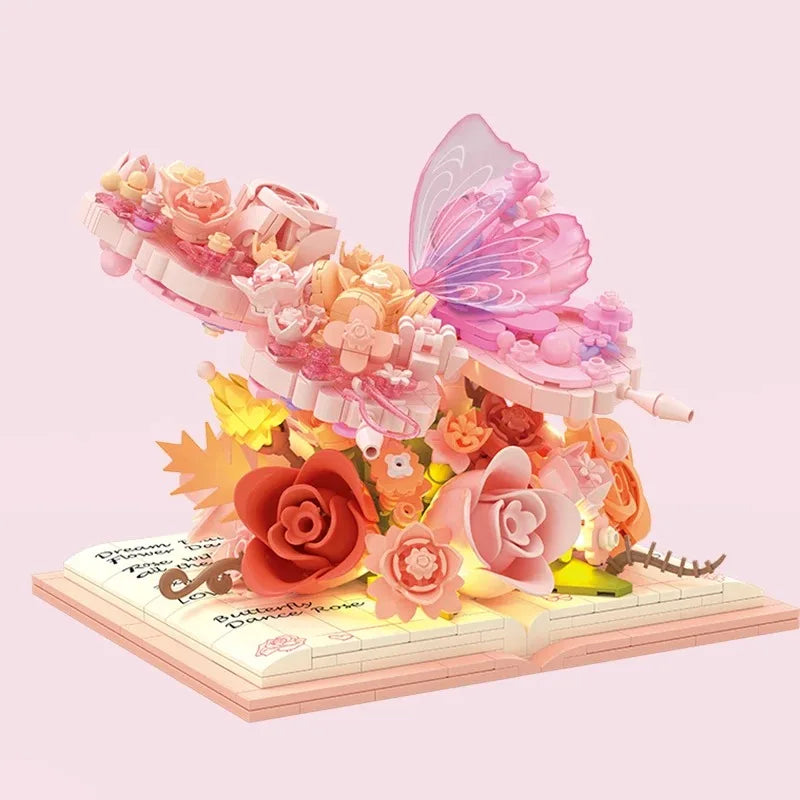 Roze Vlinder op boek | Bouwsteentjes