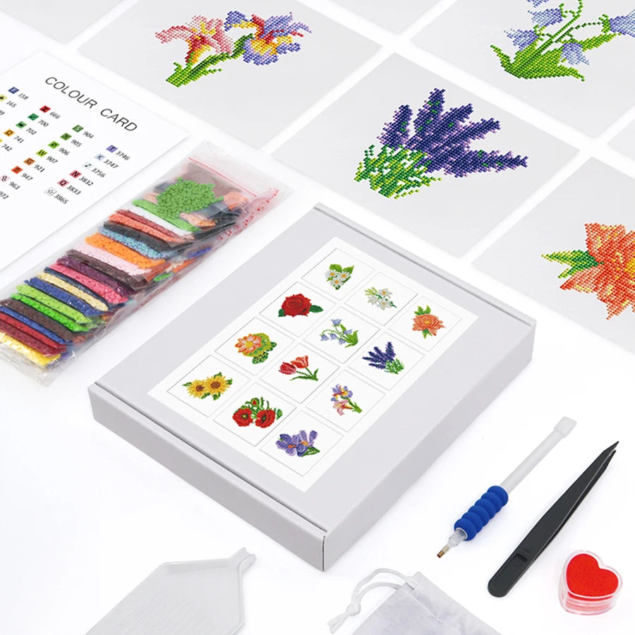 12 Mini Diamond Paintings | Bloemen | Diamond Painting