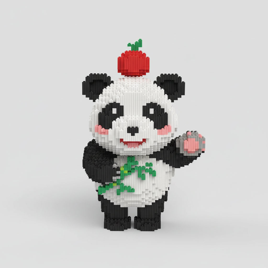 Mega Panda met appel | Bouwsteentjes