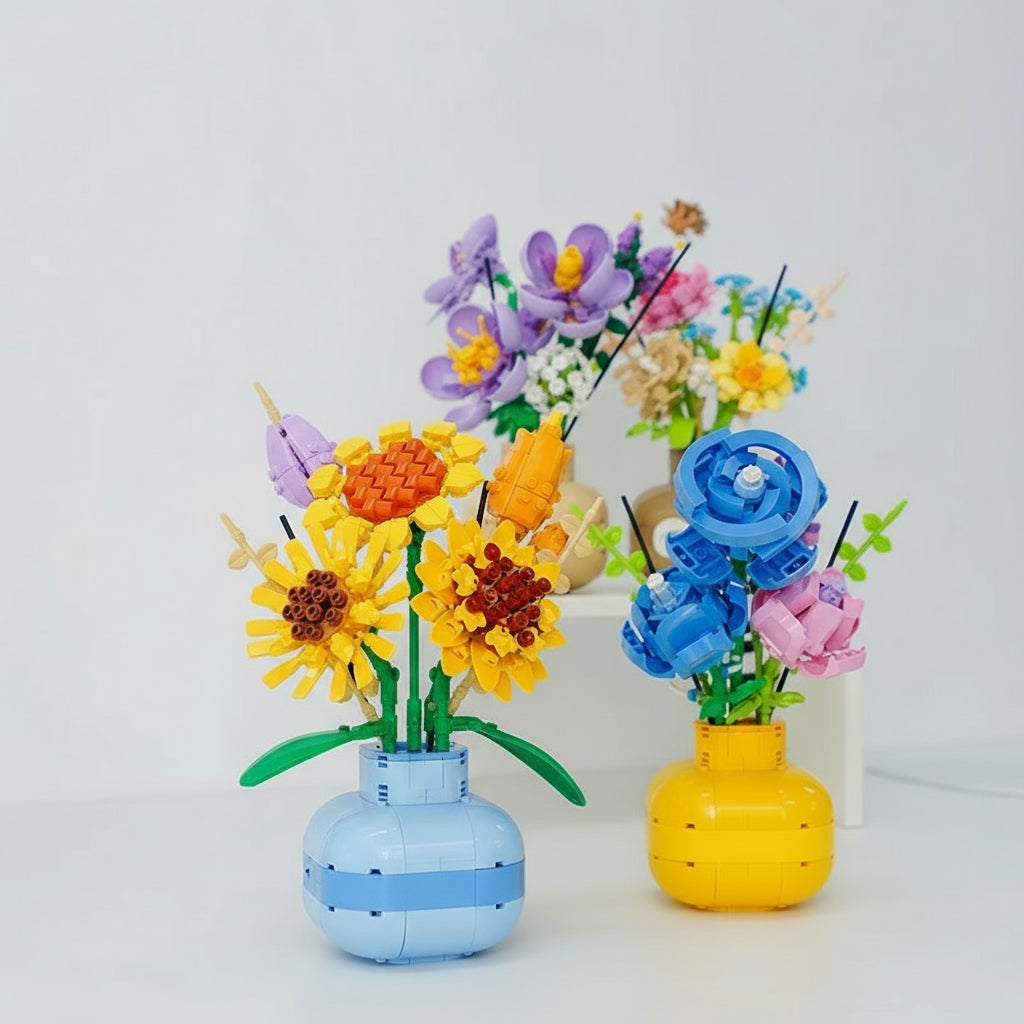 Zonnebloemen in vaas | Bouwsteentjes